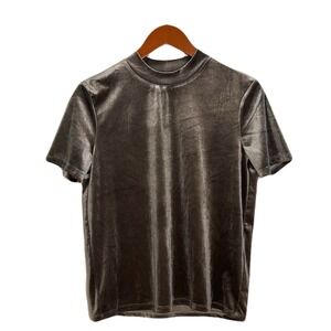 Zara‎ Grey Mink Mock Neck Velvet Velour Soft Shirt Holiday Party Capsule Classic